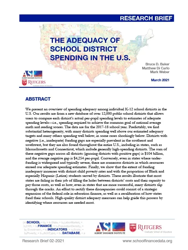 The Adequacy and School District Spending in the U.S. cover image