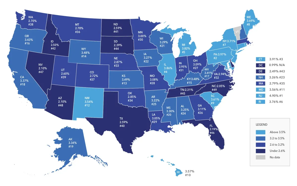 Total state and local revenue as a percentage of gross state product, 2023